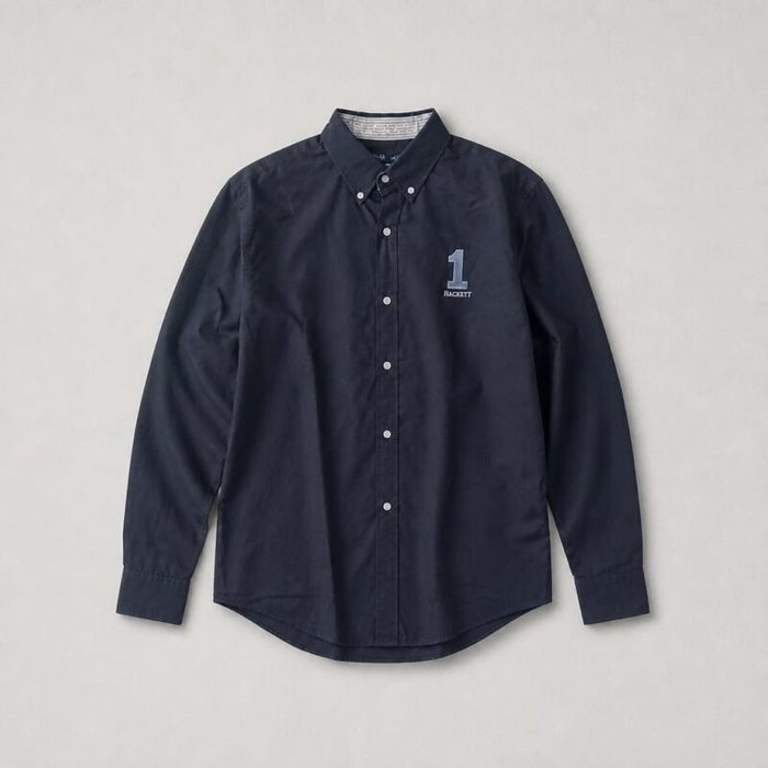 Mens Premium Oxford Long Sleeve Embroidered Shirt Navy Blue