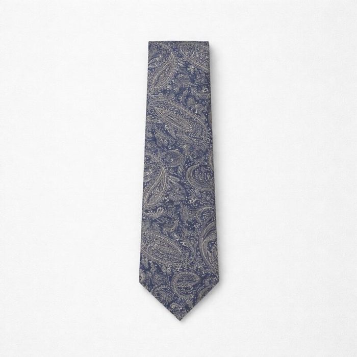 Men’s Premium Paisley Tie & Pocket Square Set – Navy Blue / Bronze — image 1