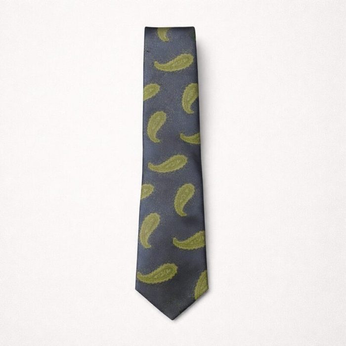 Men’s Premium Paisley Tie & Pocket Square Set – Navy Blue / Sage Green — image 1