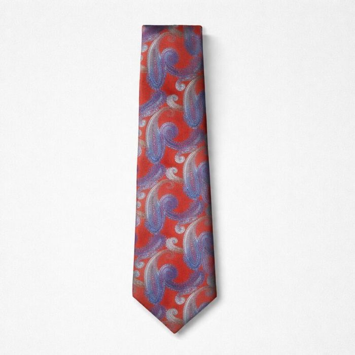 Men’s Premium Paisley Tie & Pocket Square Set – Red / Royal Blue — image 1