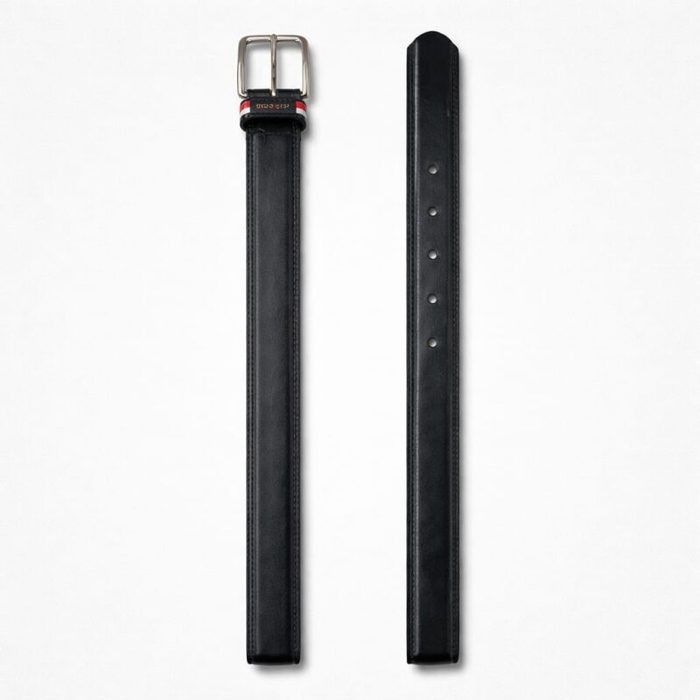 Men’s Premium Stripped Leather Buckle Belt – Black — image 1