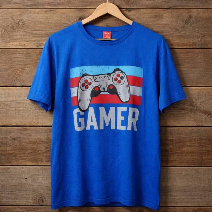 Men’s Retro Controller “Gamer” Graphic T-Shirt – Blue — image 1