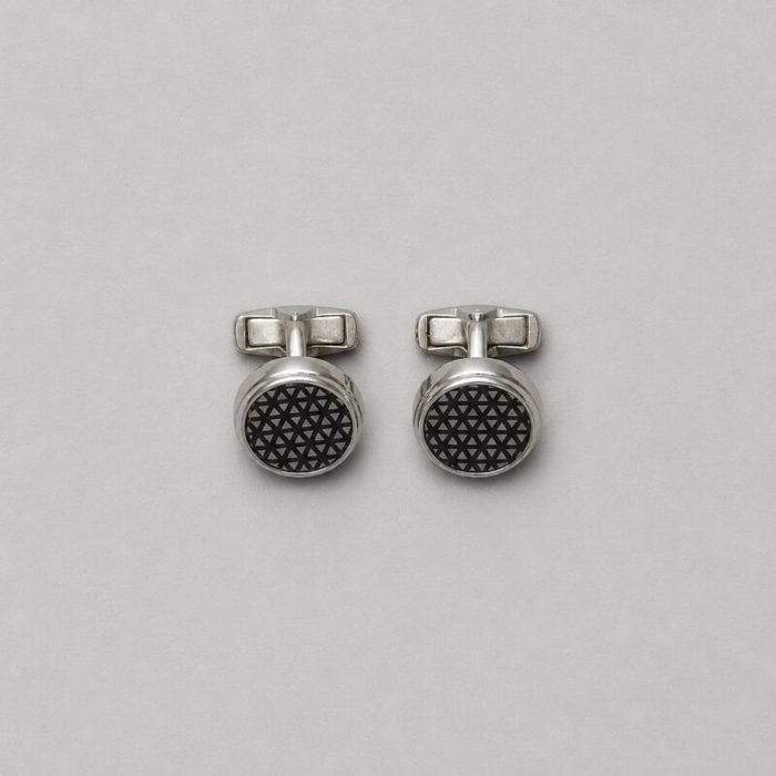 Men’s Silver-Tone Round Geometric Cufflinks – Silver / Black Accent — image 1