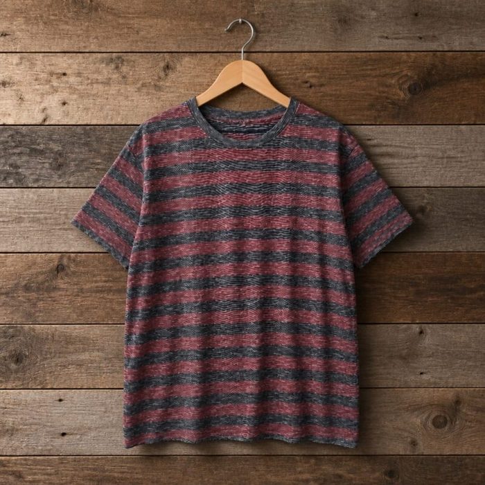 Men’s Striped Crew Neck T-Shirt – Burgundy & Charcoal Grey — image 1