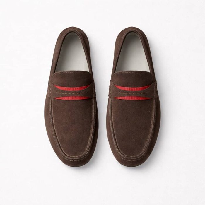 Men’s Suede Slip-On Penny Loafers – Brown