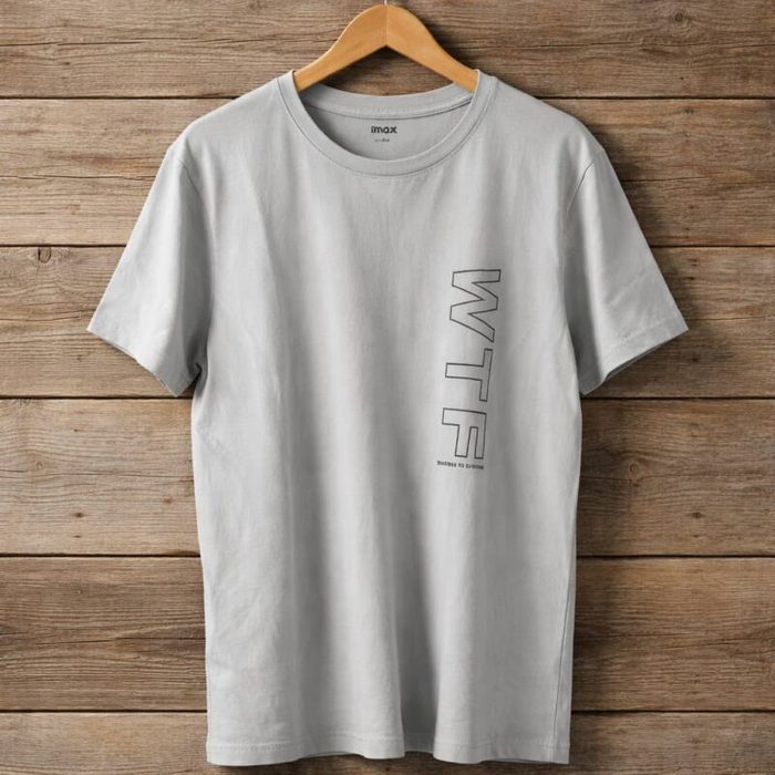 Men’s WTF Vertical Graphic Crew Neck T-Shirt – Light Grey — image 1
