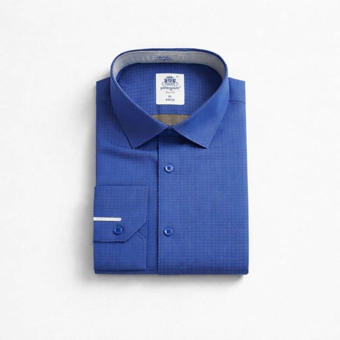 Petergjont Men’s Micro Textured Long Sleeve Dress Shirt – Royal Blue — image 1