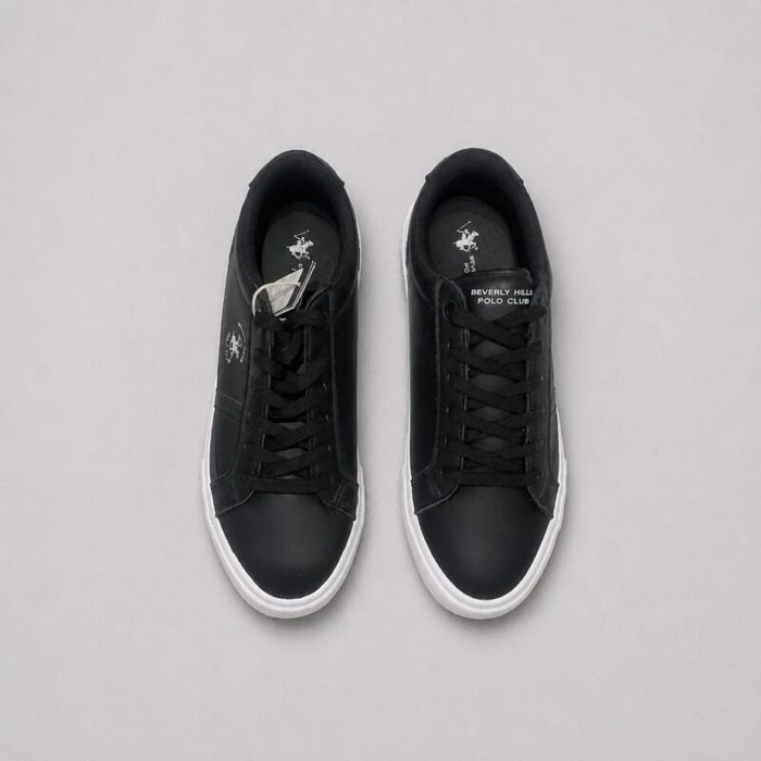 Polo Club Mens Low Top Contrast Stripe Lace Up Sneakers Black