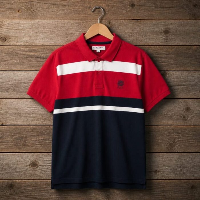 U.S. Polo Assn. Men’s Color Block Stripe Polo Shirt – Red/White/Navy Blue — image 1