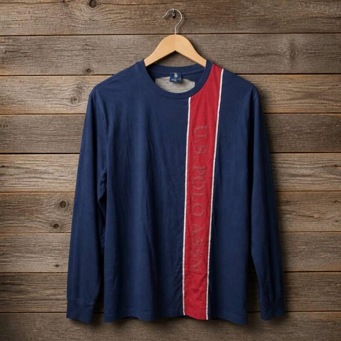 U.S. Polo Assn. Men’s Long Sleeve Crew Neck Stripe Graphic T-Shirt – Navy Blue / Red /White — image 1