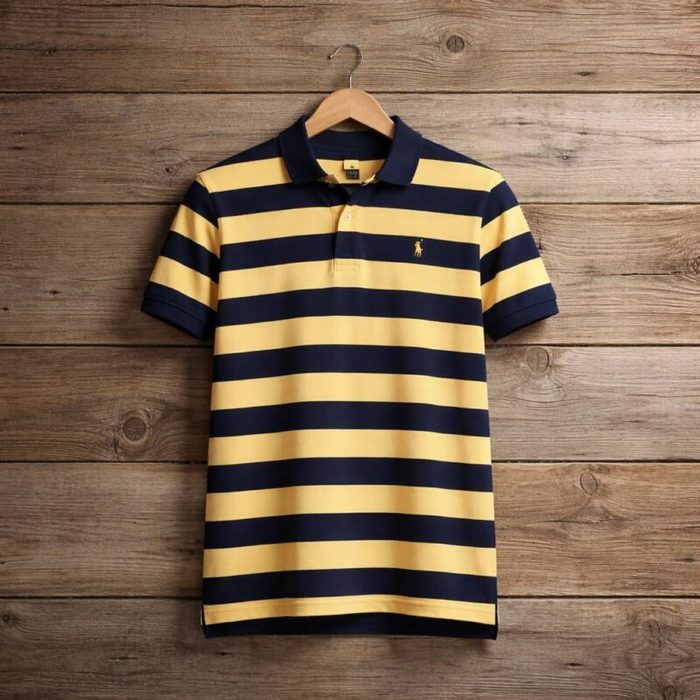 USPA Men's Striped Polo Shirt - Navy / Yellow