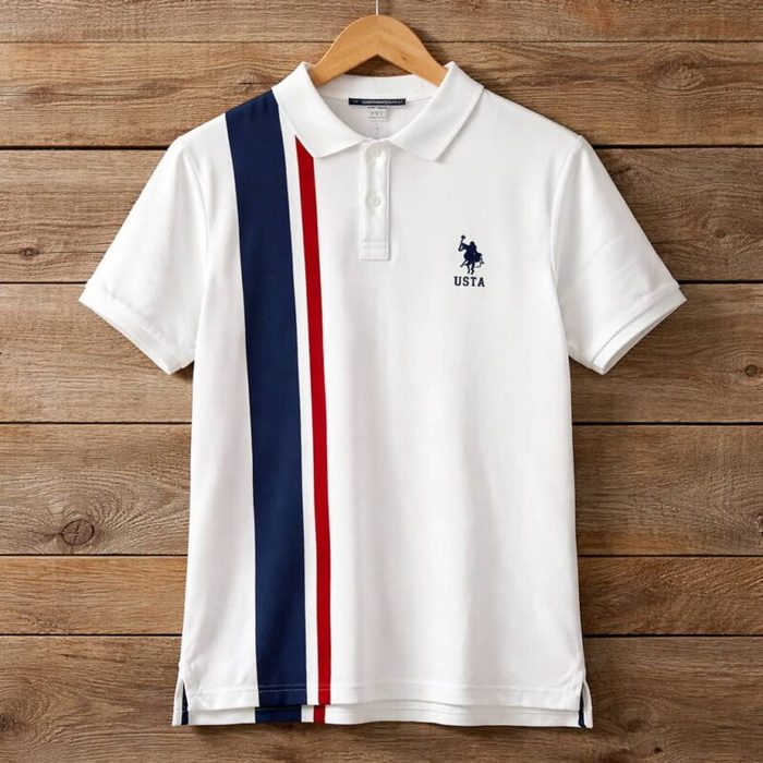Uspa Premium Vertical Stripe Polo Shirt for Men - White