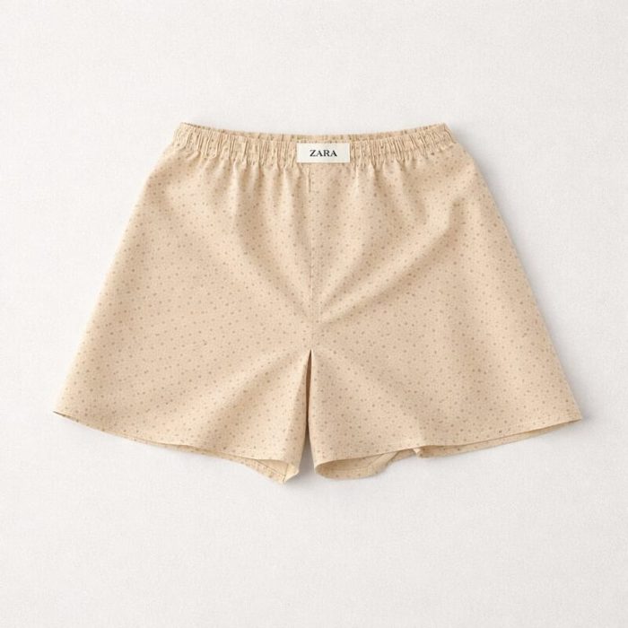 Zara Men’s Geometric Print Relaxed Boxer Shorts – Beige — image 1