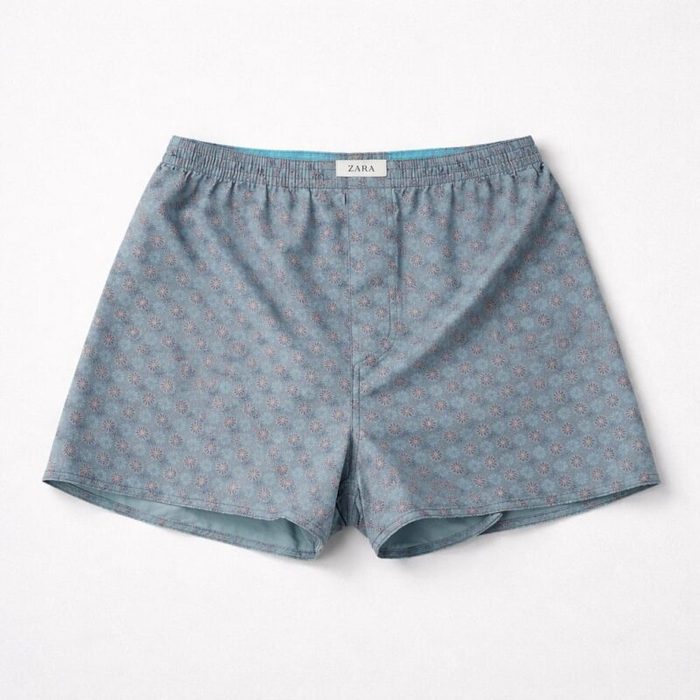 Zara Mens Micro Floral Relaxed Boxer Shorts Blue