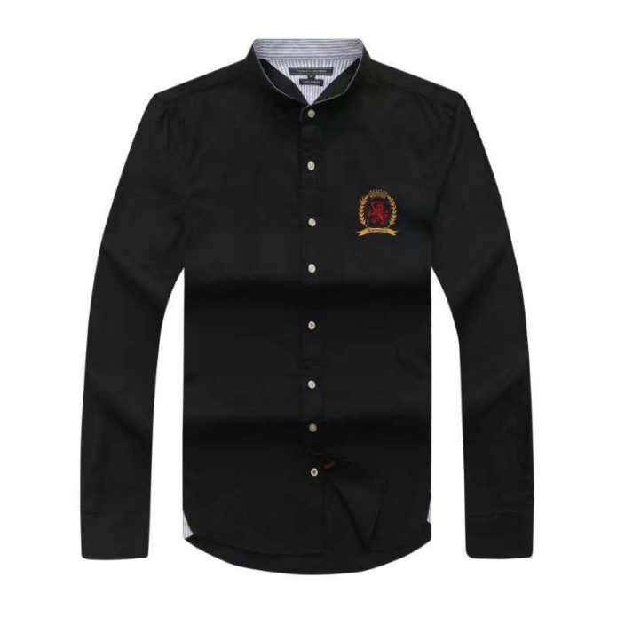 Long-sleeve Bishop-Neck Shirt Black