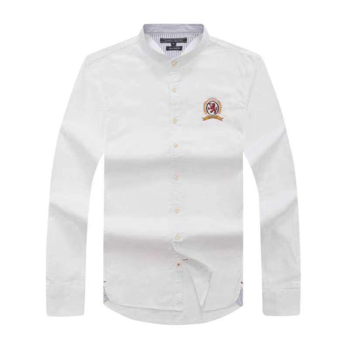 Long-sleeve Bishop-Neck Shirt White