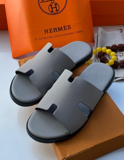Men's Leather Slippers Grey