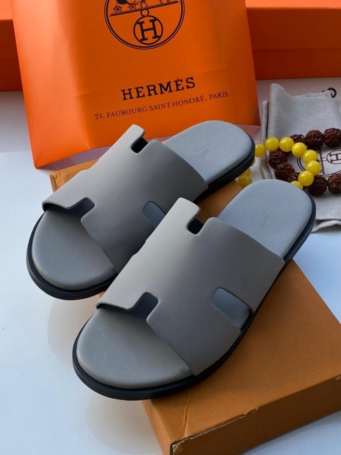 Men's Leather Slippers Grey