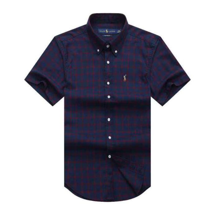 Short-sleeve Plaid Shirt NavyBlue
