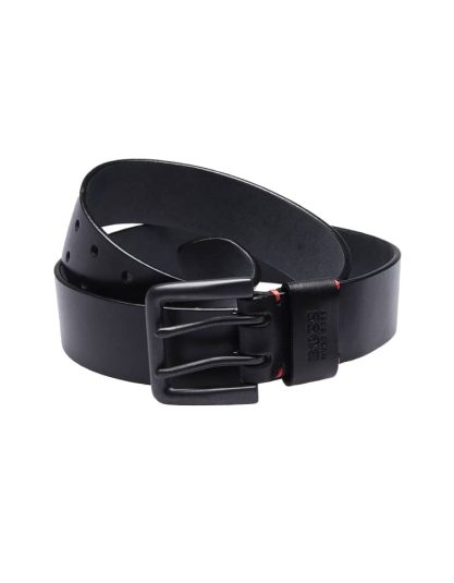 Double-Prong Leather Belt Black