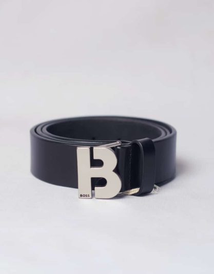 Plaque Leather Belt Black