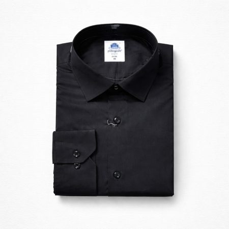 Classic Long Sleeve Plain Glossy Dress Shirt For Men - Black