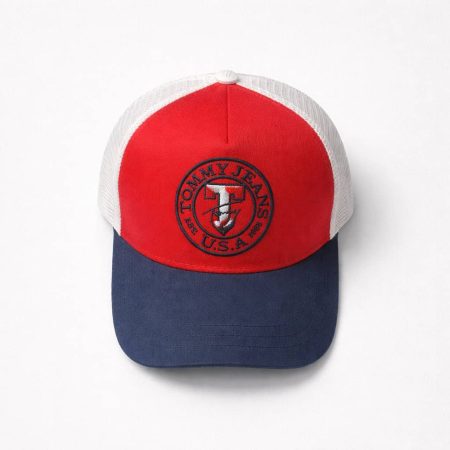 Men's Ventilated Trucker Cap - Red/White/Navy Blue