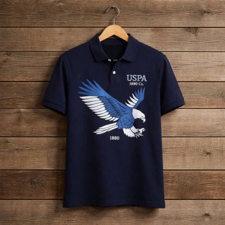 USPA Men's Premium Eagle Graphic Polo Shirt – Navy Blue