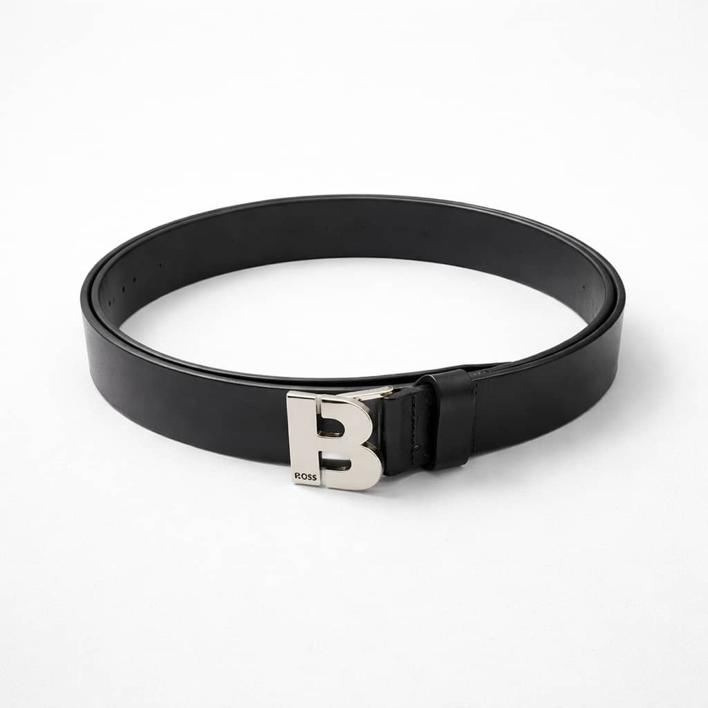 Hugo Boss Classic Leather Signature Buckle Belt - Black
