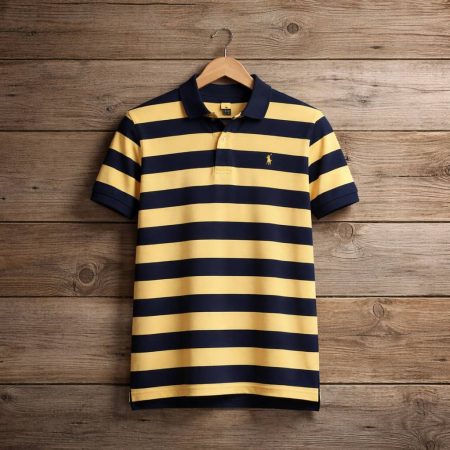 USPA Men's Striped Polo Shirt – Navy & Yellow