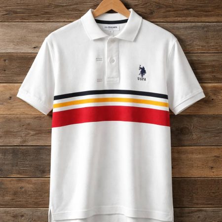 USPA Premium Stripe Detail Polo Shirt For Men - Cream