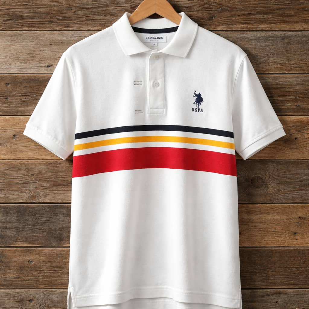 USPA Premium Stripe Detail Polo Shirt For Men - Cream