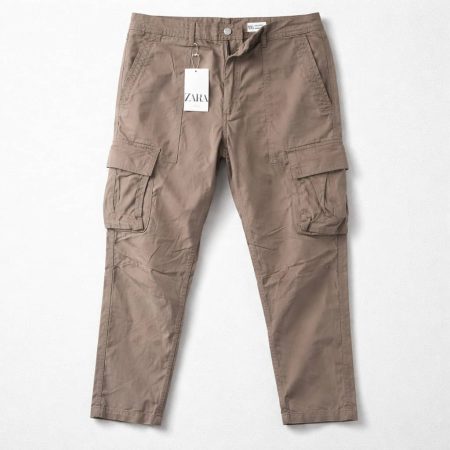 Zara Men's Urban Tactical Loose-Fit Cargo Pants - Beige