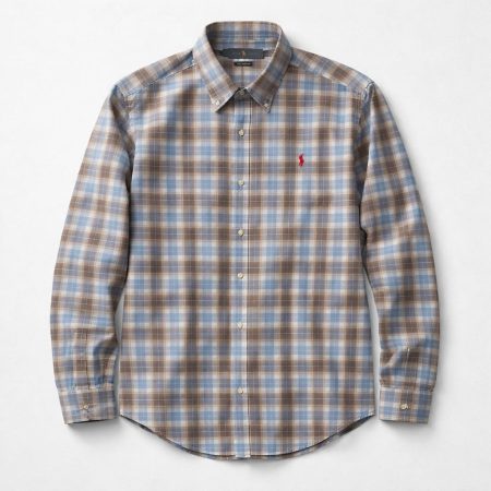 Men's Long Sleeve Multicolored Plaid Shirt - Blue/Brown/White