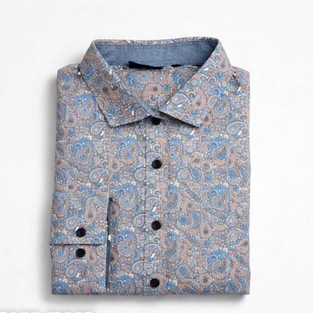 BPC Men's Multi-tonal Paisley Print Long Sleeve Dress Shirt - Blue/Beige