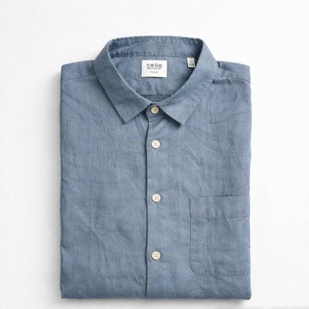 Celio Men's Short Sleeve Linen Shirt - Blue Grey