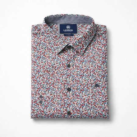 Lerros Men's Multicolor Micro-Floral Print Long Sleeve Dress Shirt - Red/Blue/White