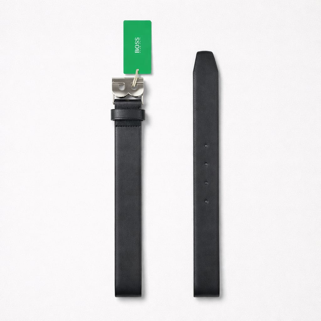 Hugo Boss Classic Leather Signature Buckle Belt - Black