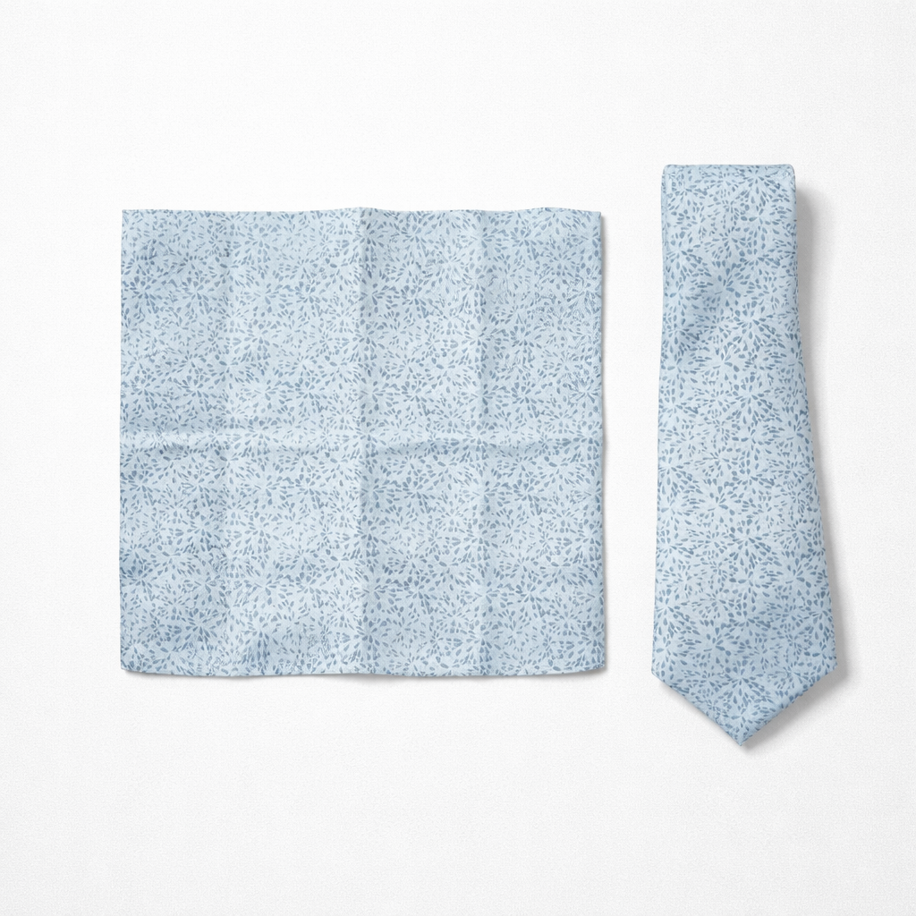 Men’s Classic Floral Tie & Pocket Square Set - Sky Blue - Image 3