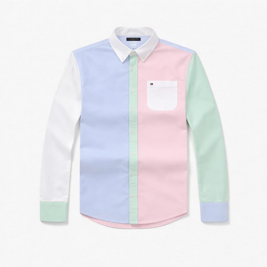 Men's Multi- Color Block Oxford Long Sleeve Shirt - Blue/Pink/ Green/White