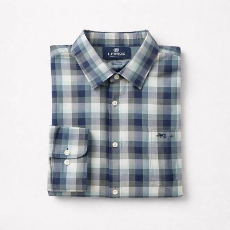 Lerros Men’s Checkered Long Sleeve Shirt - Blue/Grey/White