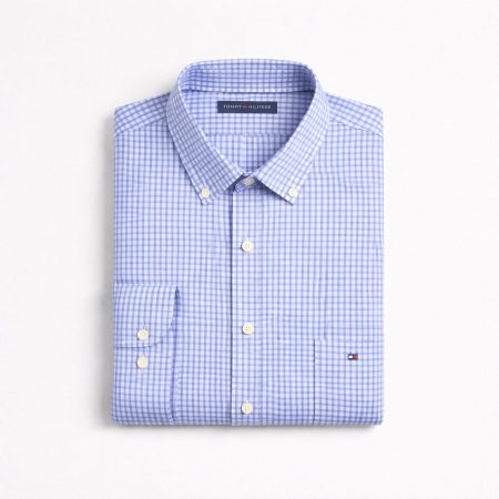 Men's Gingham Long Sleeve Premium Shirt - Blue/White