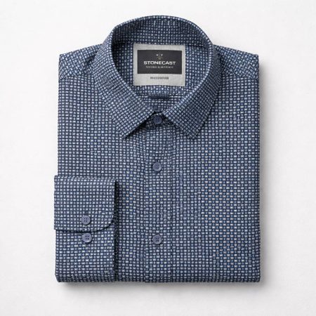 Lerros Men's  Geometric Micro-Print Long Sleeve Dress Shirt - Blue/White
