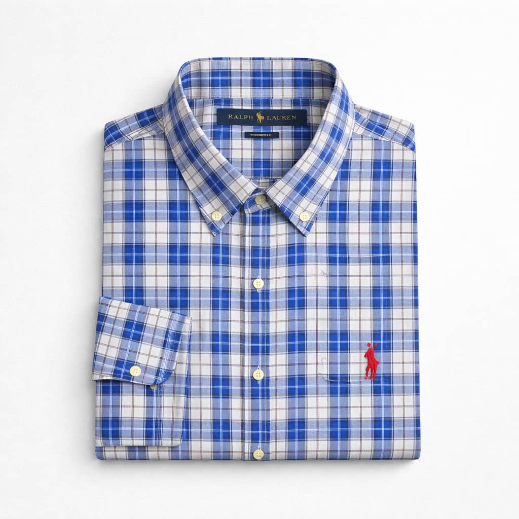 Men's Classic Long Sleeve Plaid Shirt - Blue/White