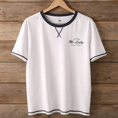 CUH Men's Contrast Ringer Crew Neck T-Shirt - White