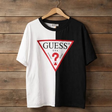 Men's Classic Split-Panel Graphic Print Crew Neck T-Shirt - White/Black