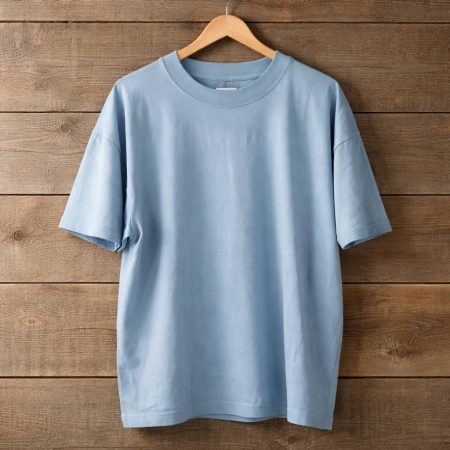 Men's Plain Ribbed Crew Neck T-Shirt - Sky Blue
