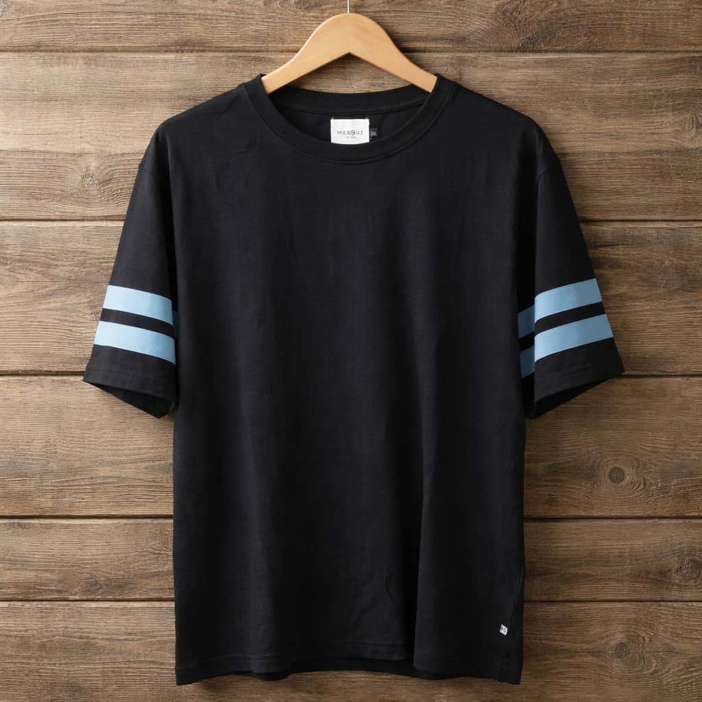 MARQUE Men's Varsity Stripes Crew Neck T-Shirt - Black