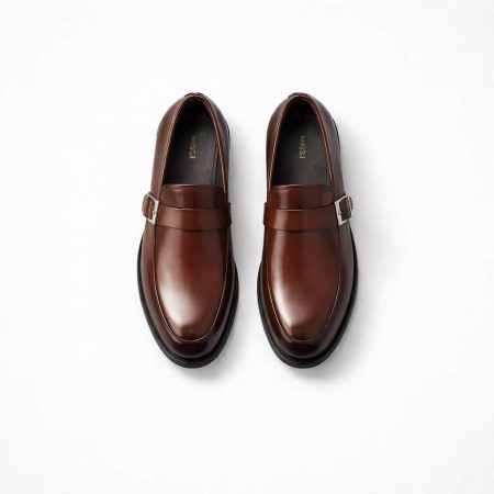 Men's Premium Chestnut Single Monk-Strap Leather Loafers - Brown