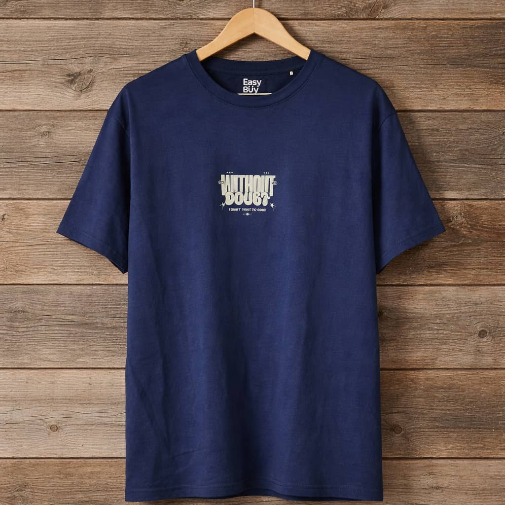 Easy Buy Men's Graphic Crew Neck T-Shirt - Navy Blue